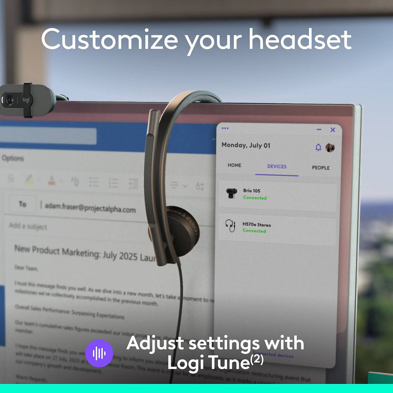 Logitech H570e Noise Canceling Stereo Computer Headset, USB-A, MS Certified (981-001428)