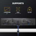 Fellowes Platinum Series Adjustable Triple Monitor Arm, Up to 27" Monitor, Black (8042601)