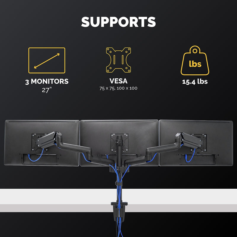 Fellowes Platinum Series Adjustable Triple Monitor Arm, Up to 27" Monitor, Black (8042601)