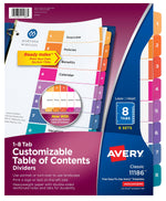 Avery Ready Index Table of Contents Pre-Printed Numeric Paper Divider, 8 Tabs, Multicolor, 6 Sets (11186)