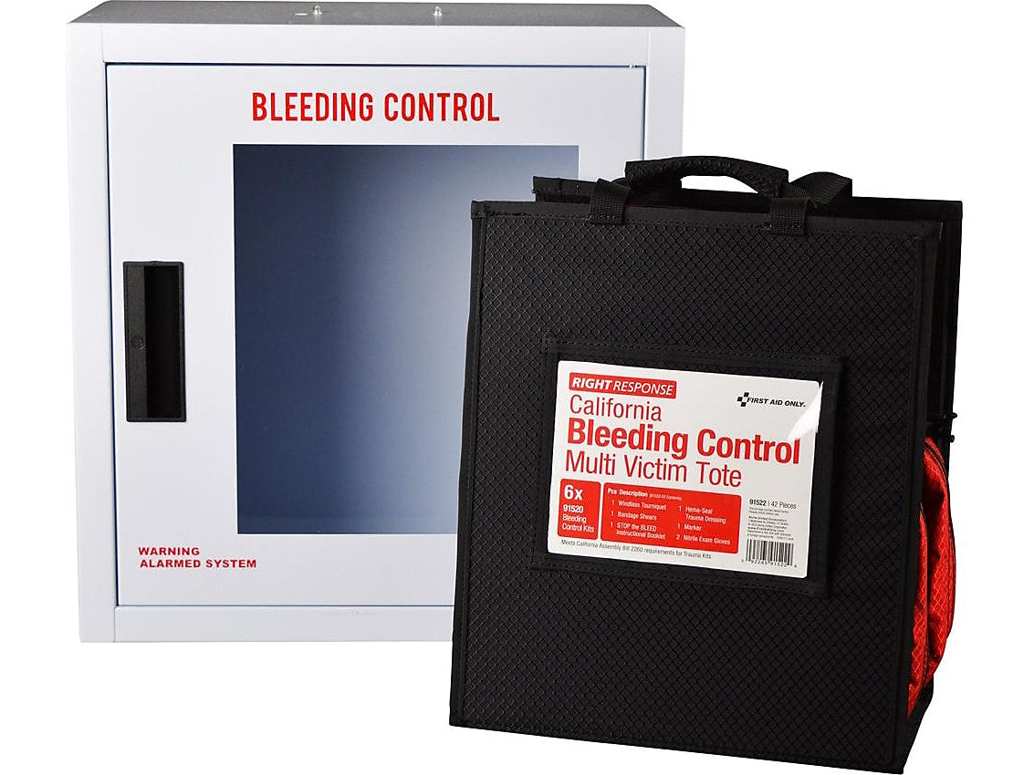 First Aid Only Right Response Bleeding Control Cabinet with Multiple Victim Tote, California AB2260, with Alarm (91522)