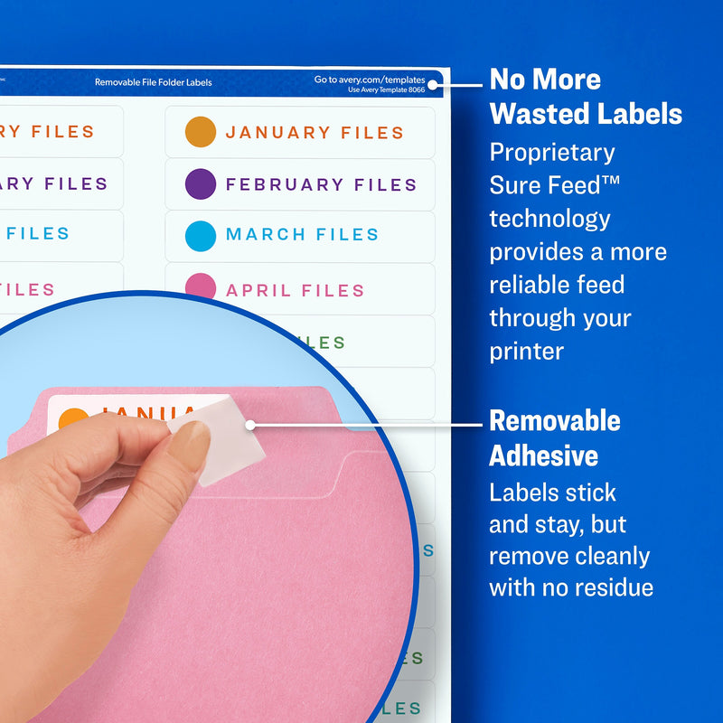 Avery Sure Feed Laser/Inkjet File Folder Labels, 2/3" x 3-7/16", Assorted, 750 Labels/Pack (6466)