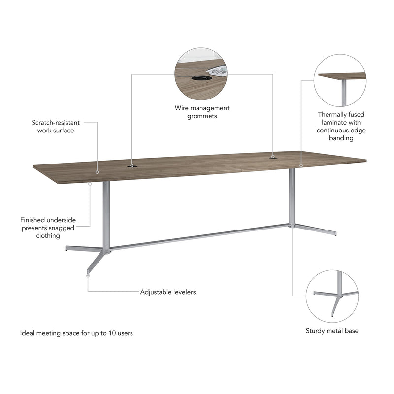 Bush Business Furniture 120W x 48D Boat Shaped Conference Table with Metal Base, Modern Hickory (99TBM120MHSVK)