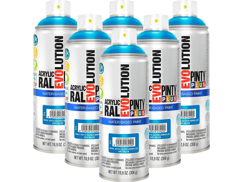 Pintyplus Evolution Water-Based Spray Paint, Sky Blue, 10.9 oz., 6/Pack (NOV 771-CS)
