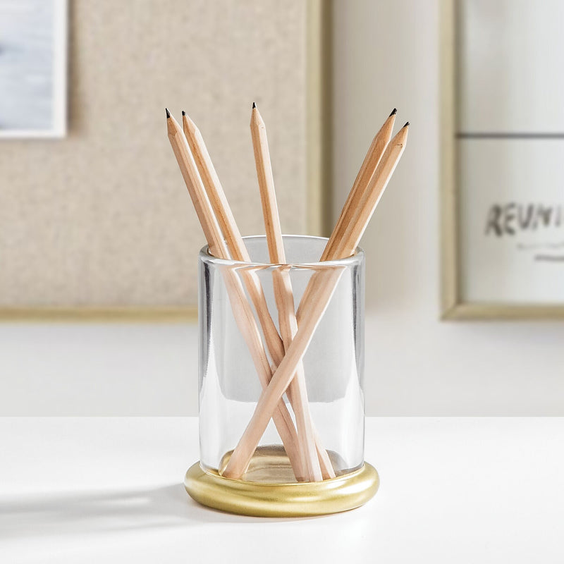 mDesign Glass Pencil Cup, Clear/Soft Brass (26030)