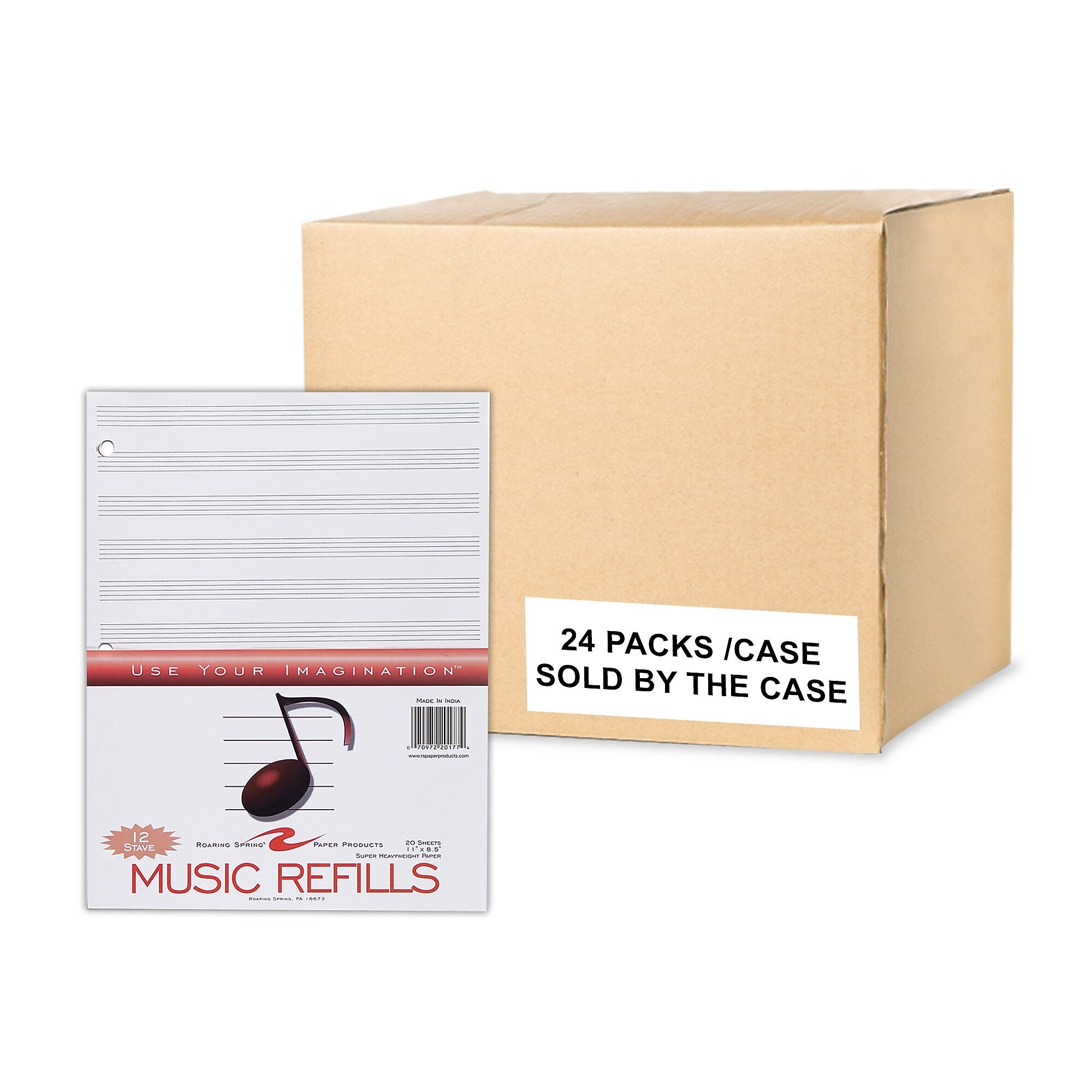 Roaring Spring Paper Products Music-Ruled Filler Paper, 8.5" x 11", 3-Hole Punched, 20 Sheets/Pack, 24 Packs/Carton (20177CS)