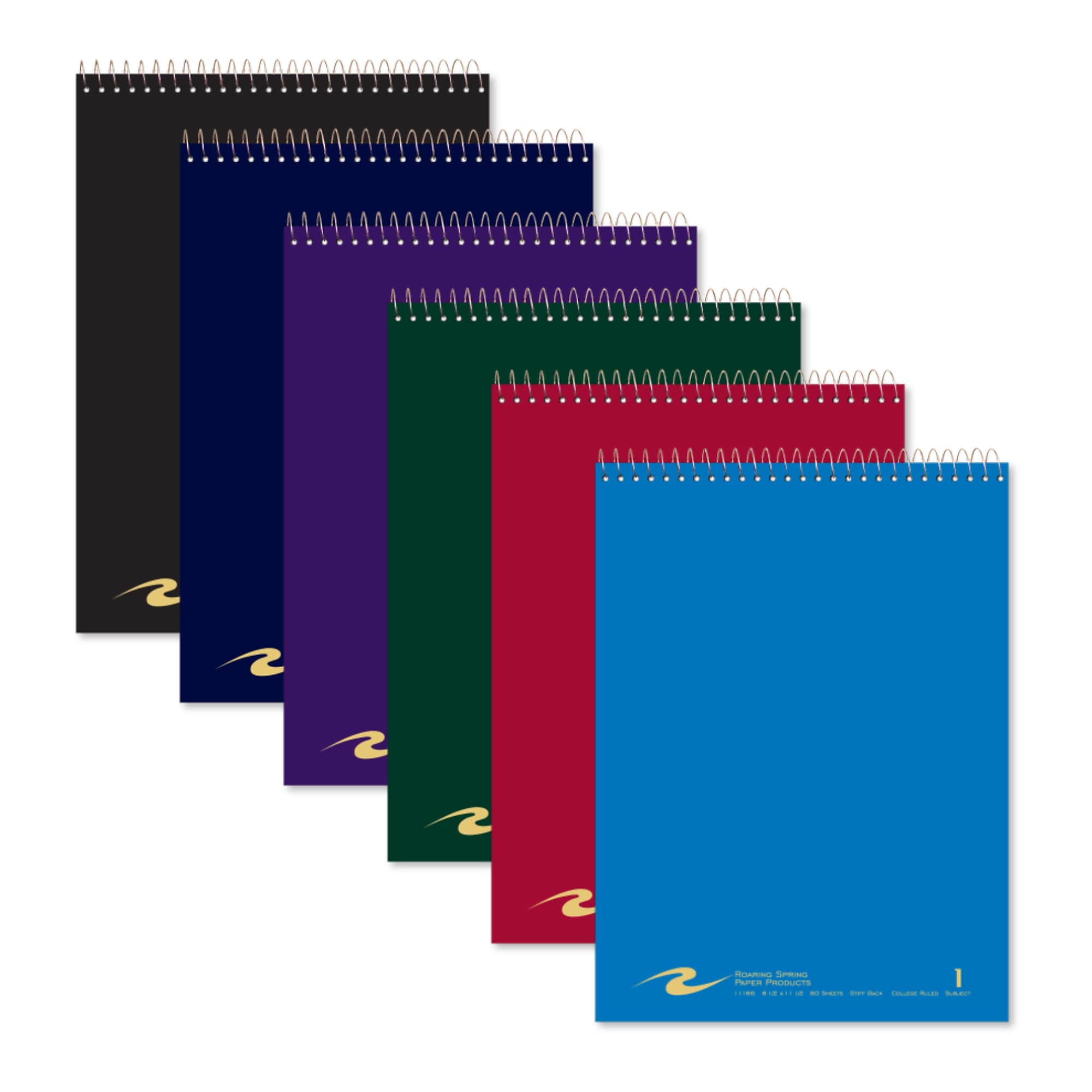Roaring Spring Paper Products 1-Subject Notebooks, 8.5" x 11.5", College Ruled, 80 Sheets, Assorted Colors, 24/Case (11186CS)