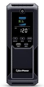 CyberPower Intelligent LCD UPS System, 1500VA/900W, 12 Outlets, 2 USB Ports, AVR, Mini Tower, Black (CP1500AVRLCD3)