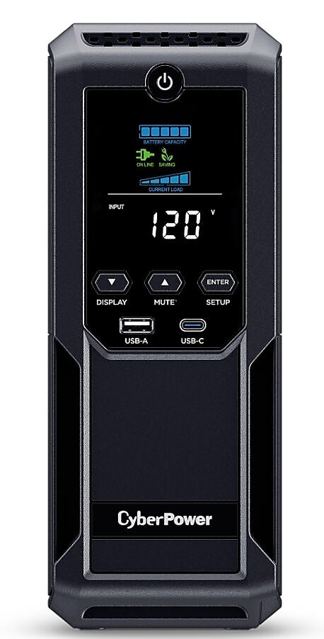 CyberPower Intelligent LCD UPS System, 1500VA/900W, 12 Outlets, 2 USB Ports, AVR, Mini Tower, Black (CP1500AVRLCD3)