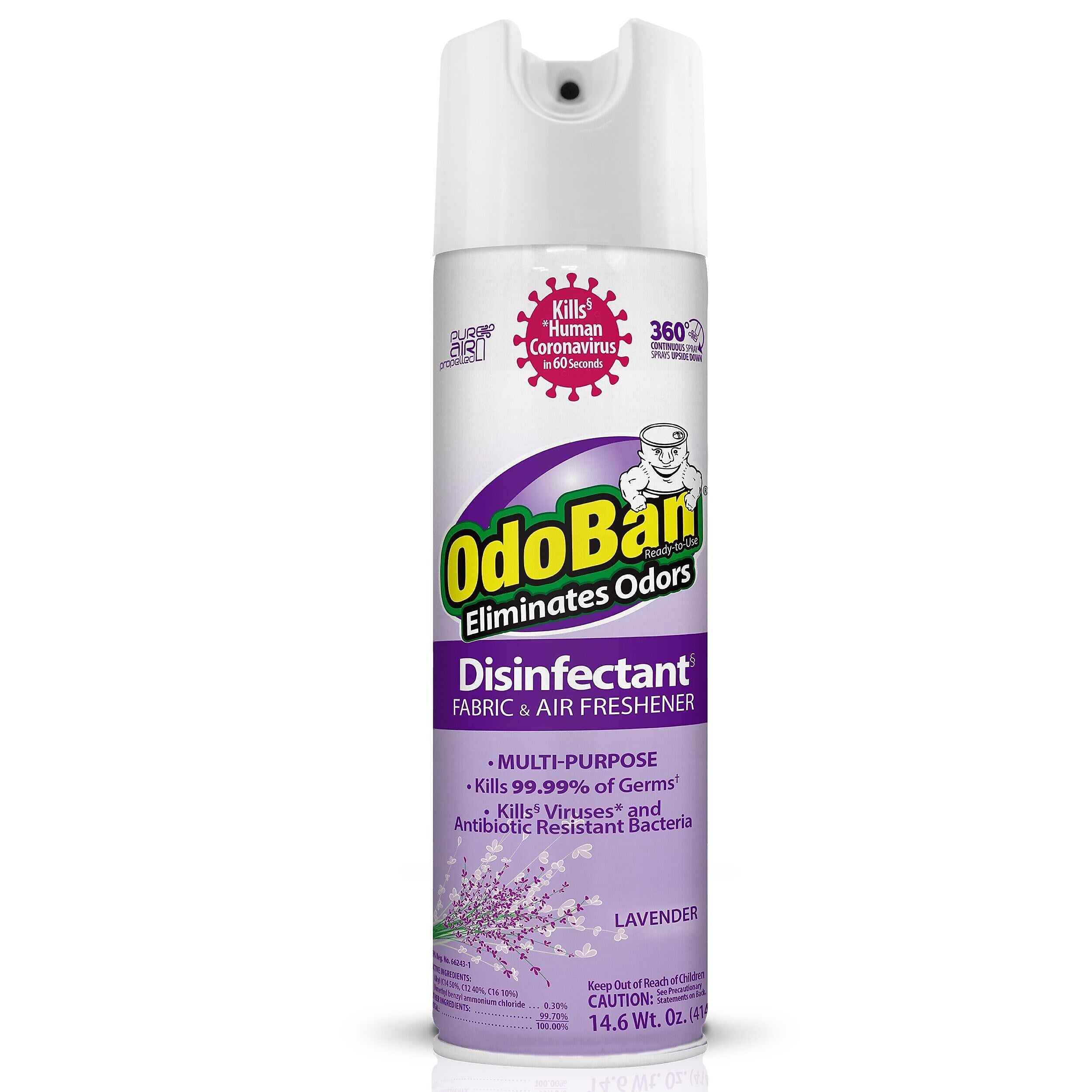 OdoBan Ready to Use Disinfectant Air Freshener & Deodorizer Spray, 14.6 oz., Lavender Scent (910101-14A)