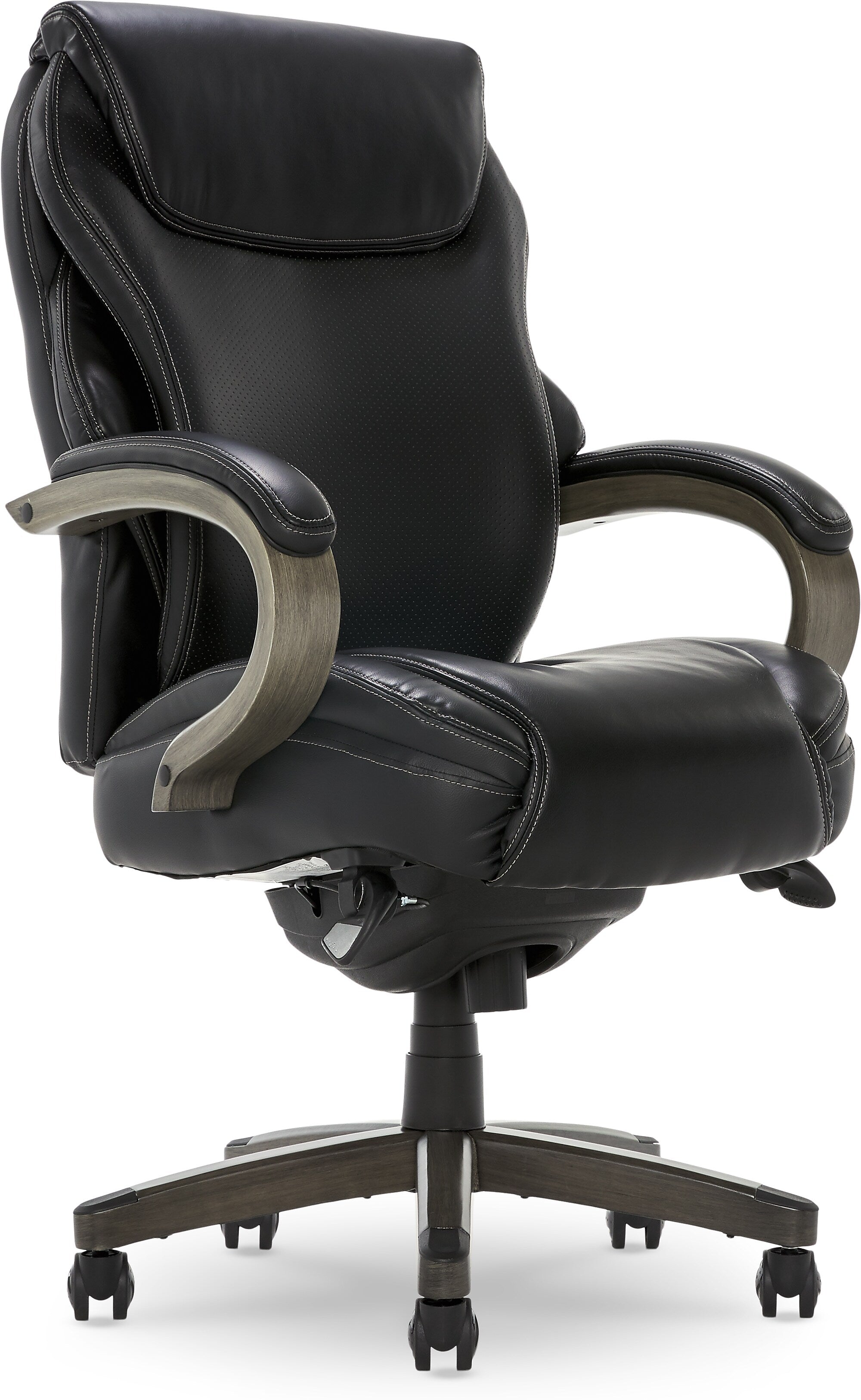La-Z-Boy Hyland Ergonomic Bonded Leather Swivel Executive Chair, Black/Gray Weathered Wood (CHR10044B)