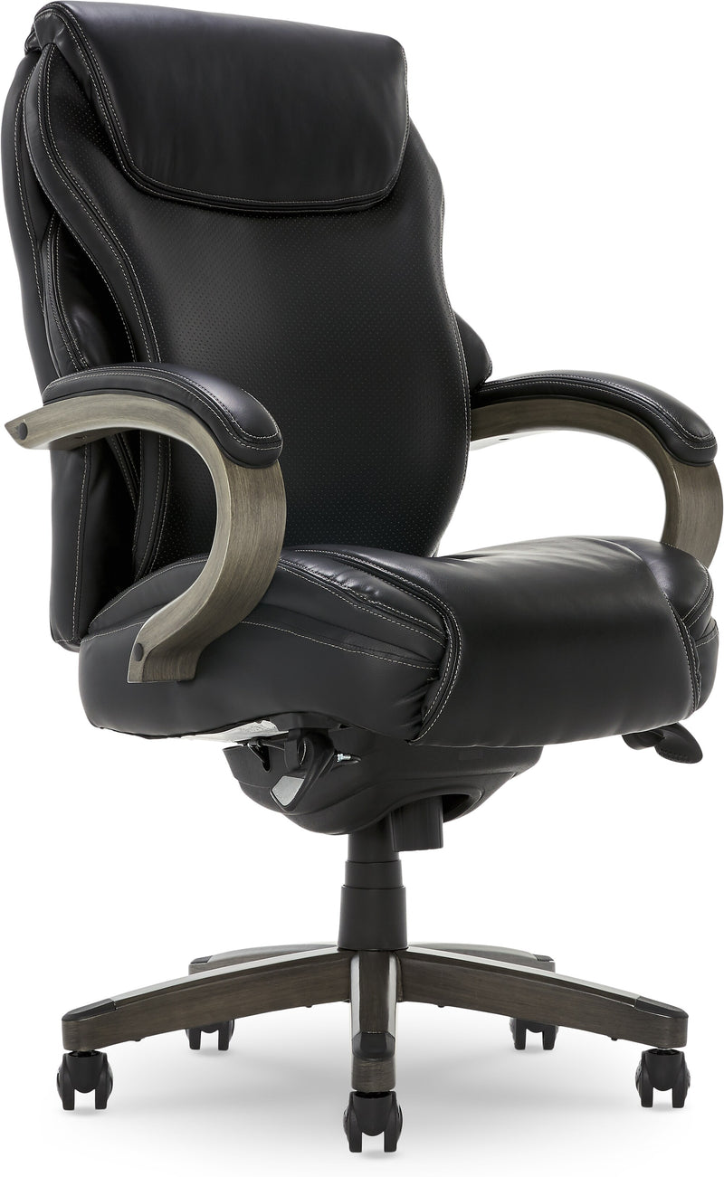 La-Z-Boy Hyland Ergonomic Bonded Leather Swivel Executive Chair, Black/Gray Weathered Wood (CHR10044B)