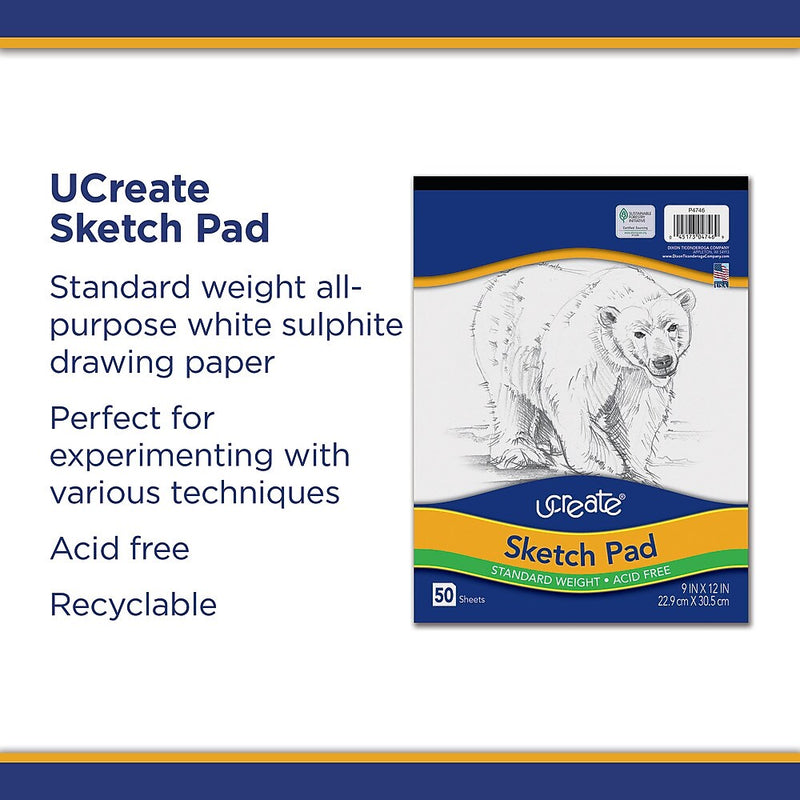 Pacon UCreate 9" x 12" Tape Bound Sketch Pad, 50 Sheets/Pad (4746)