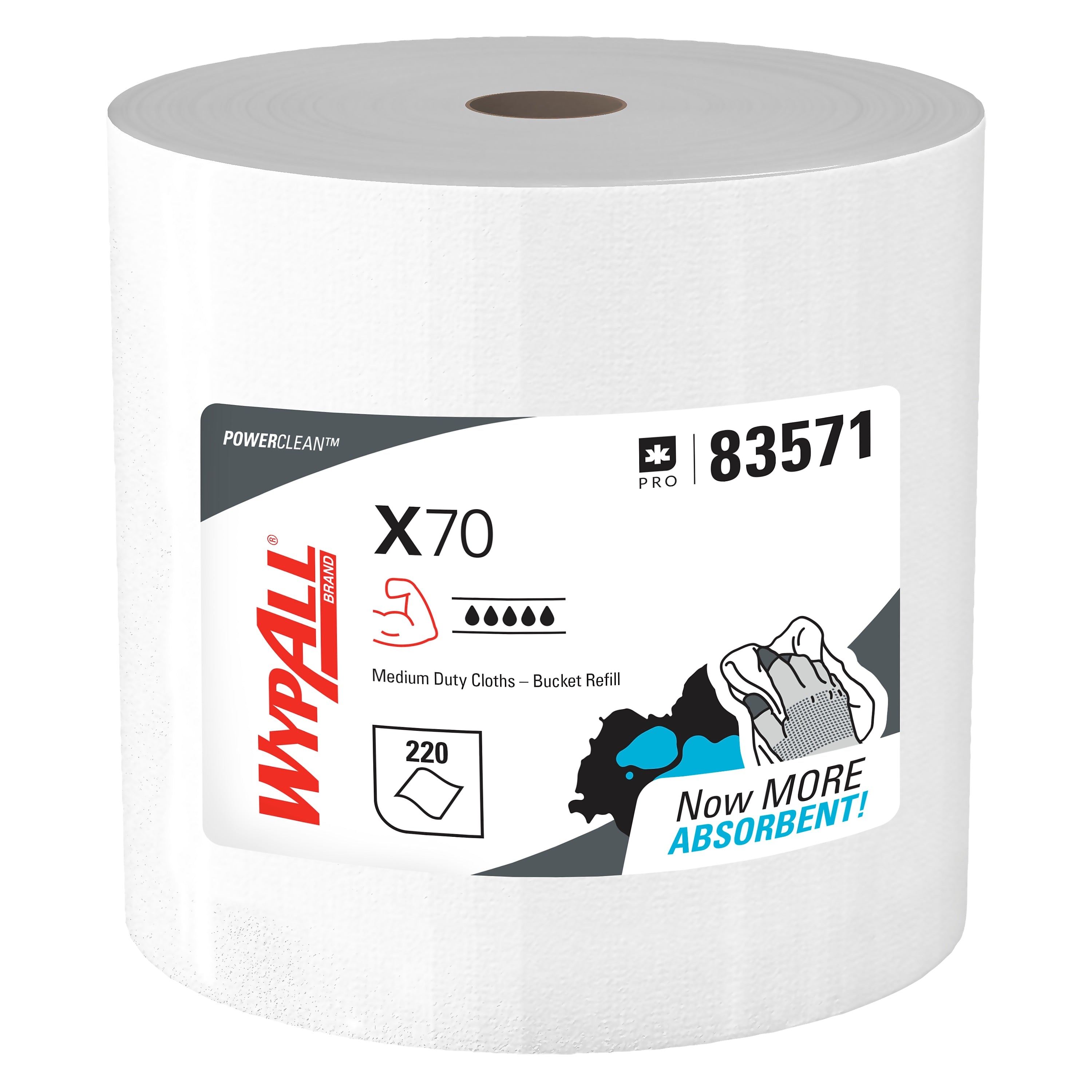 WypAll PowerClean X70 Cloths, 9.75" x 13", White, 220 Sheets/Roll, 3 Rolls/Carton (83571)