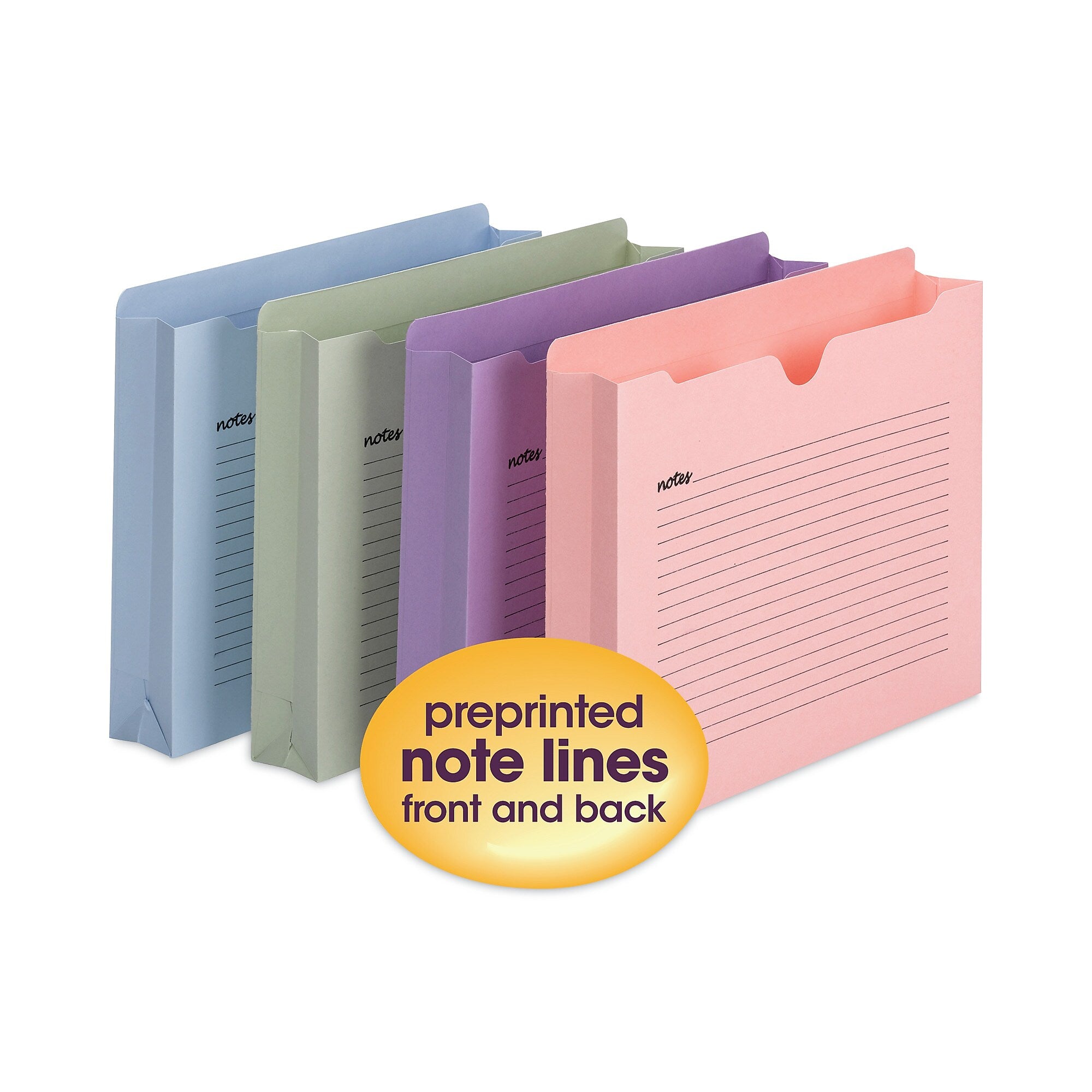 Smead™ Notes File Jackets, Straight Tab, 2" Expansion, Letter Size, Assorted Colors, 12/Pack