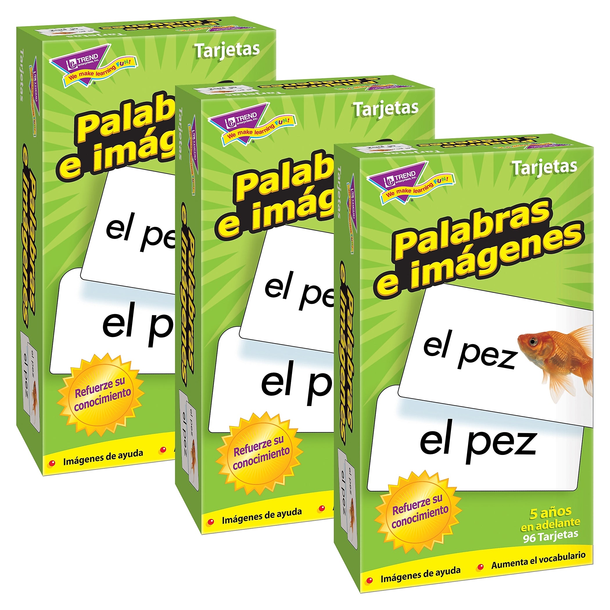Trend Enterprises Palabras e imágenes (SP) Skill Drill Flash Cards, 96 Cards/Pack, 3 Packs/Bundle (T-53006-3)