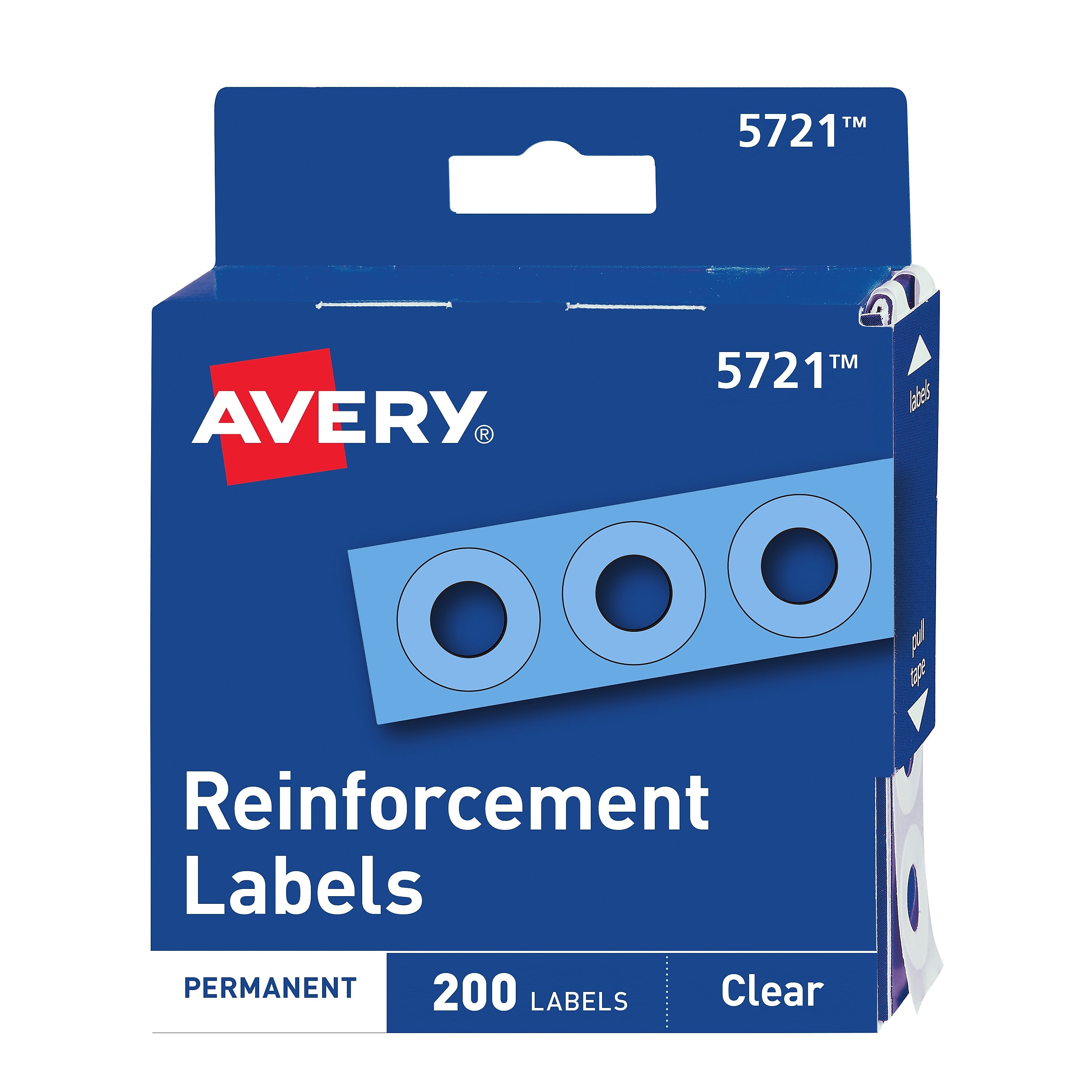 Avery Self-Adhesive Plastic Reinforcement Labels, 1/4" Diameter, Glossy Clear, 200/Pack (13966/5721)