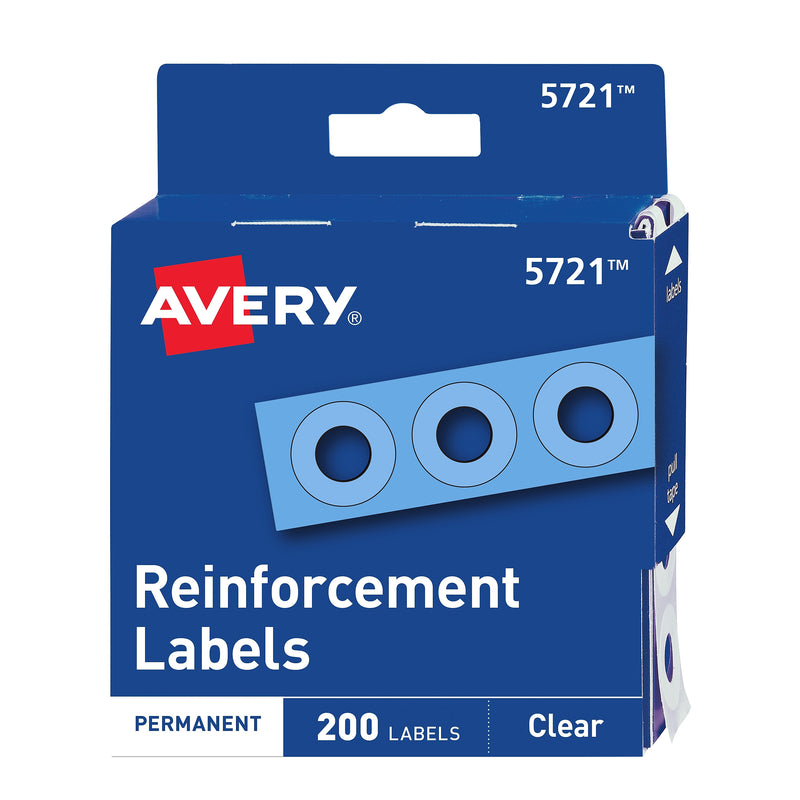 Avery Self-Adhesive Plastic Reinforcement Labels, 1/4" Diameter, Glossy Clear, 200/Pack (13966/5721)