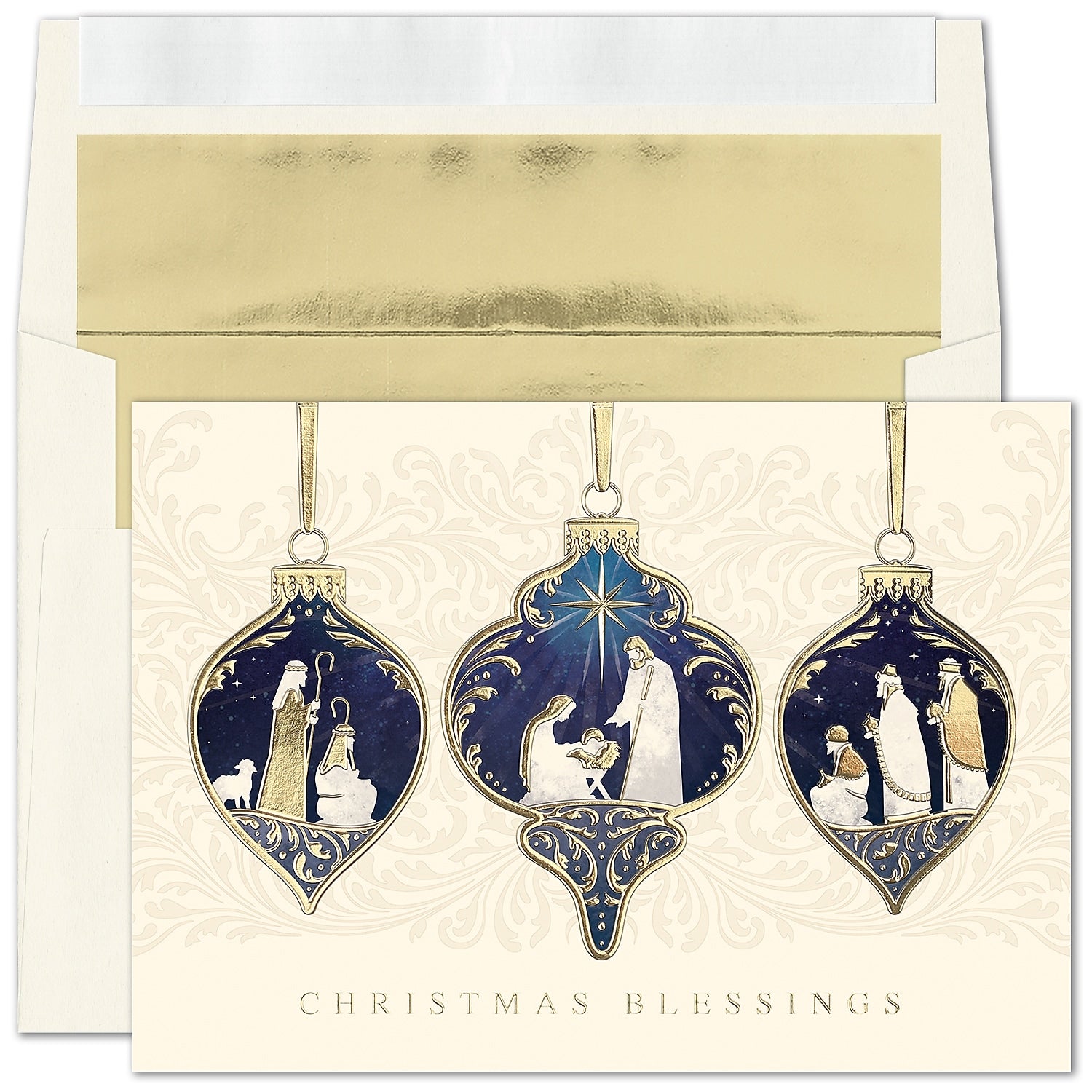 "Ornament Blessings" Holiday Card w/ Silver Lined White Envelope, 250/BX