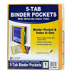 C-Line Poly Binder Pockets With Write-On Index Tabs, 3-Hole Punched, 5 Tabs, Assorted Colors (CLI06650)
