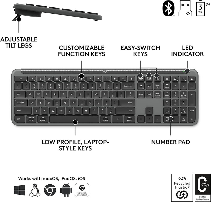 Logitech Signature Slim MK955 Wireless Keyboard and Mouse Combo, Graphite (920-012427)