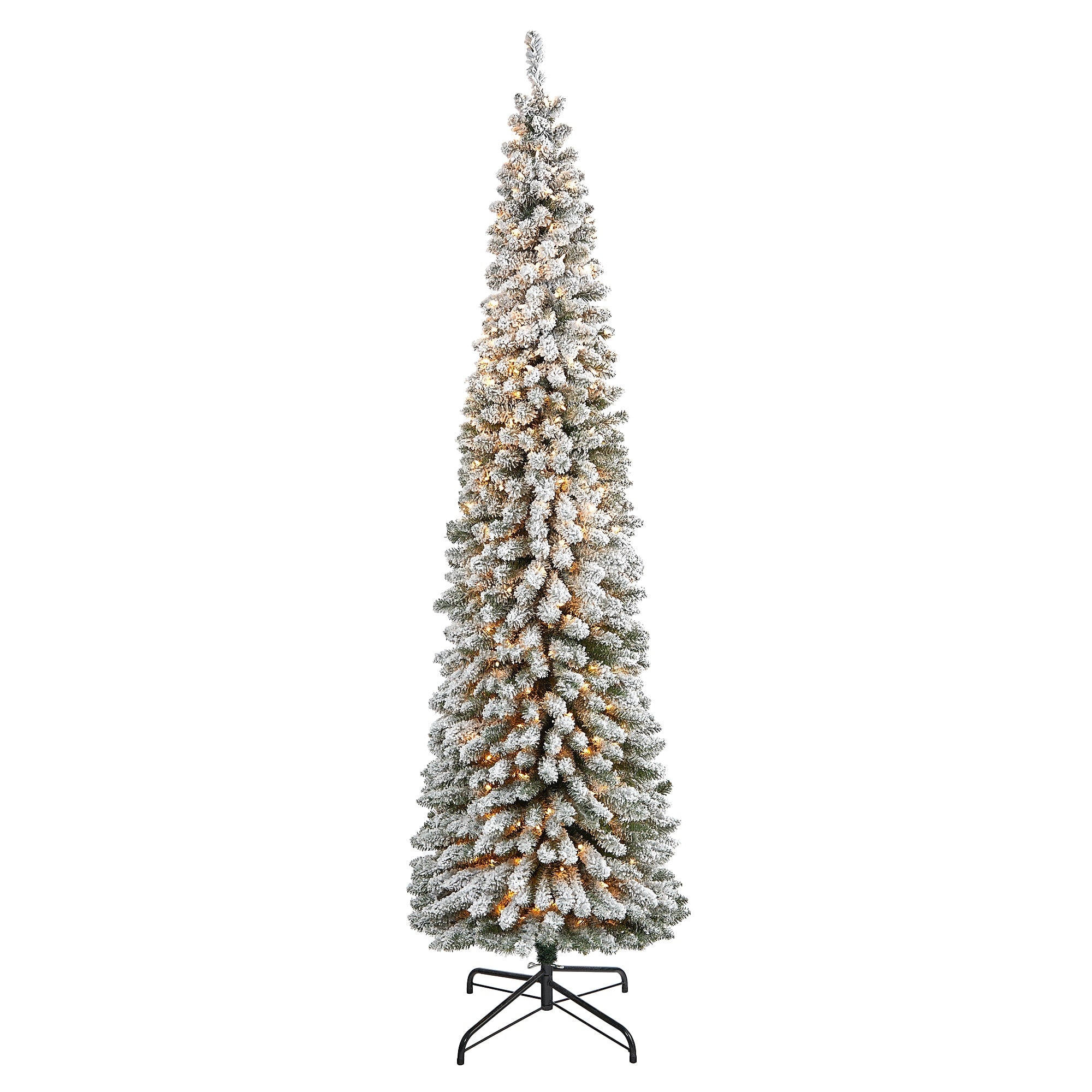 Nearly Natural 8-ft Flocked Pencil Artificial Christmas Tree with 500 Clear Lights and 646 Bendable Branches (T1908)
