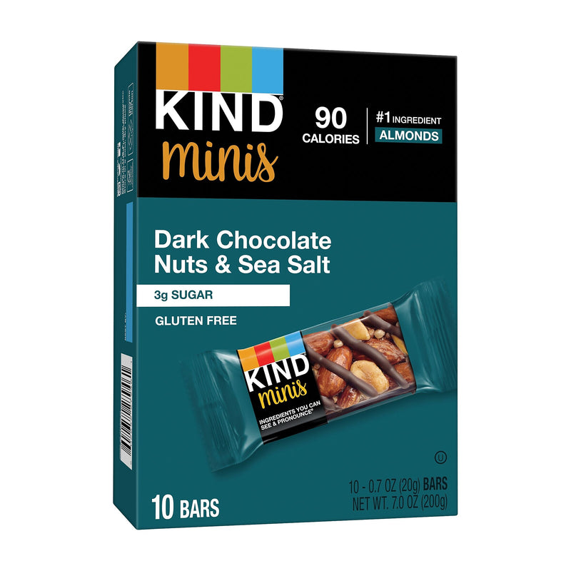 KIND Minis Gluten Free Dark Chocolate Nuts & Sea Salt Nut Bar, 0.7 oz., 10 Bars/Box (KND27959)