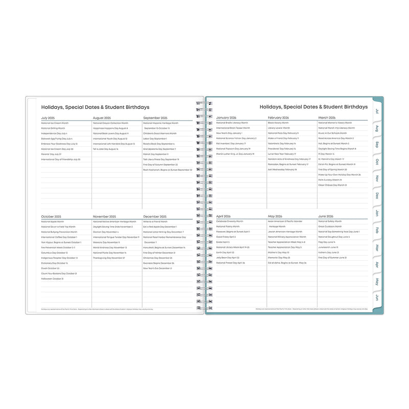 2025-2026 Blue Sky Teacher Dots 8.5" x 11" Academic Year Weekly & Monthly Planner, Plastic Cover, Multicolored (100330-A26)