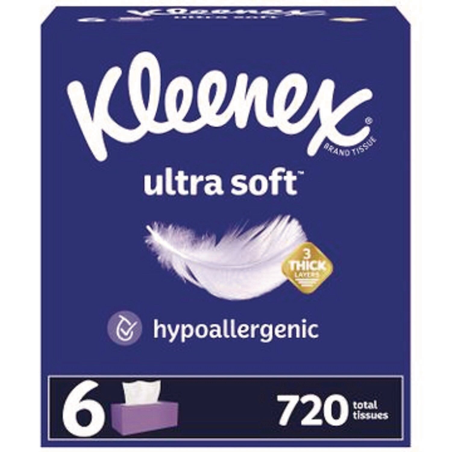 Kleenex Ultra Soft Facial Tissue, 3-Ply, 120 Tissues/Box, 6 Boxes/Pack, 4 Packs/Carton (54317)