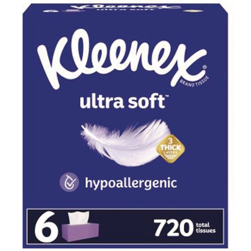 Kleenex Ultra Soft Facial Tissue, 3-Ply, 120 Tissues/Box, 6 Boxes/Pack, 4 Packs/Carton (54317)