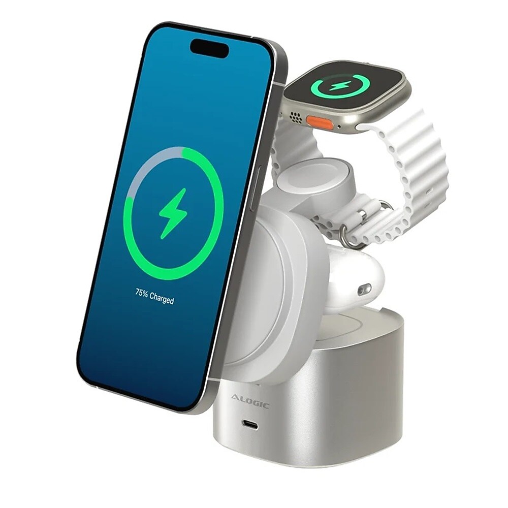 ALOGIC PowerPod 4-in-1 Magsafe Charging Stand, 30W, White (AL41WCPO-WH)