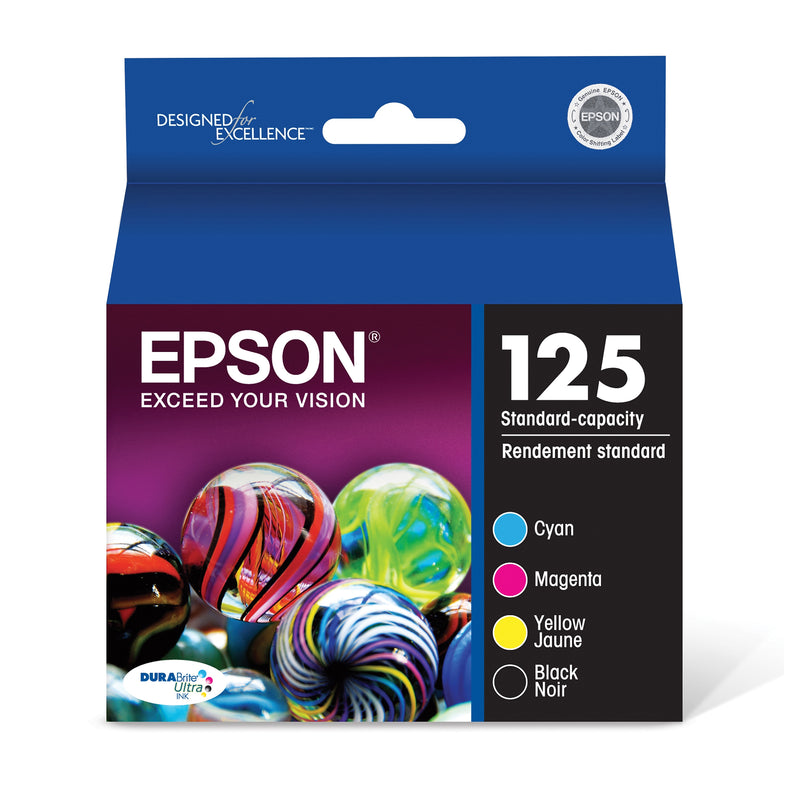 Epson T125 Black/Cyan/Magenta/Yellow Standard Yield Ink Cartridge, 4/Pack (T125120-BCS)