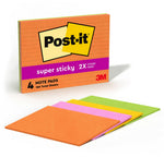 Post-it Super Sticky Notes, 8" x 6", Energy Boost Collection, Lined, 45 Sheet/Pad, 4 Pads/Pack (6845-SSPL)