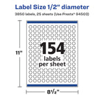 Avery Laser/Inkjet Round Multipurpose Labels, 0.5" Dia, Matte White, 3850 Labels/Pack (94503)