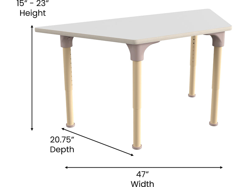 Flash Furniture Bright Beginnings Hercules Trapezoid Table, 47" x 20.75", Height Adjustable, Beech/White (MK-ME088028-GG)