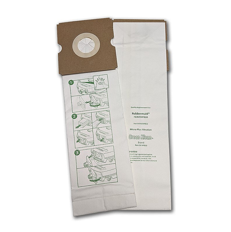 Green Klean Replacement Vacuum Bags Fit Rubbermaid DVAC One Pass FG9VDVPB10, 10/Pk (GKVPB10)