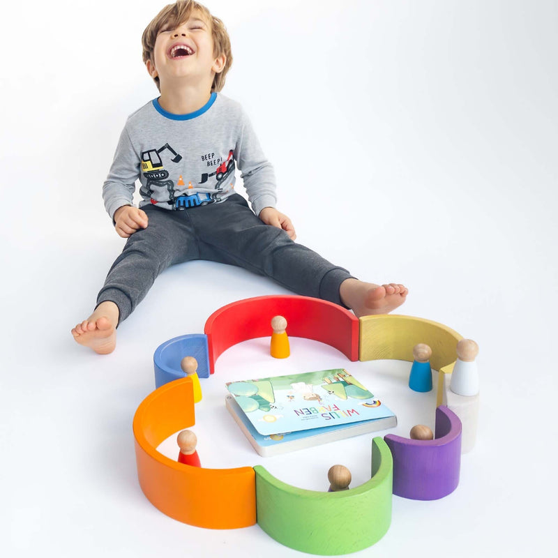 Extasticks Willie's Rainbow World Wooden Arches And Peg Dolls Set With Book, 16 Pieces/Pack (EXAE3304)