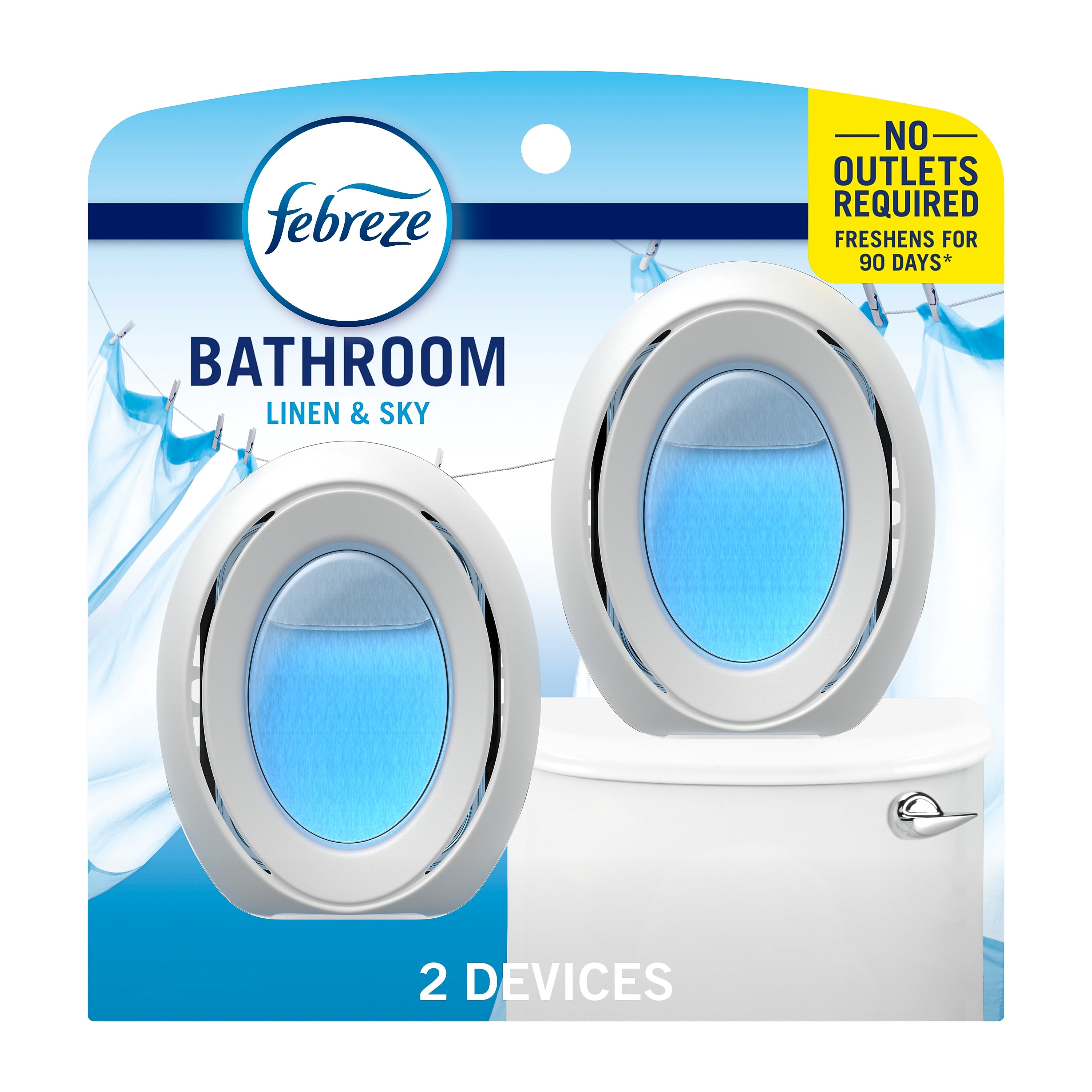 Febreze Bathroom Solid Air Freshener, Linen & Sky, 0.25 Oz., 2/Pack (93326EA)