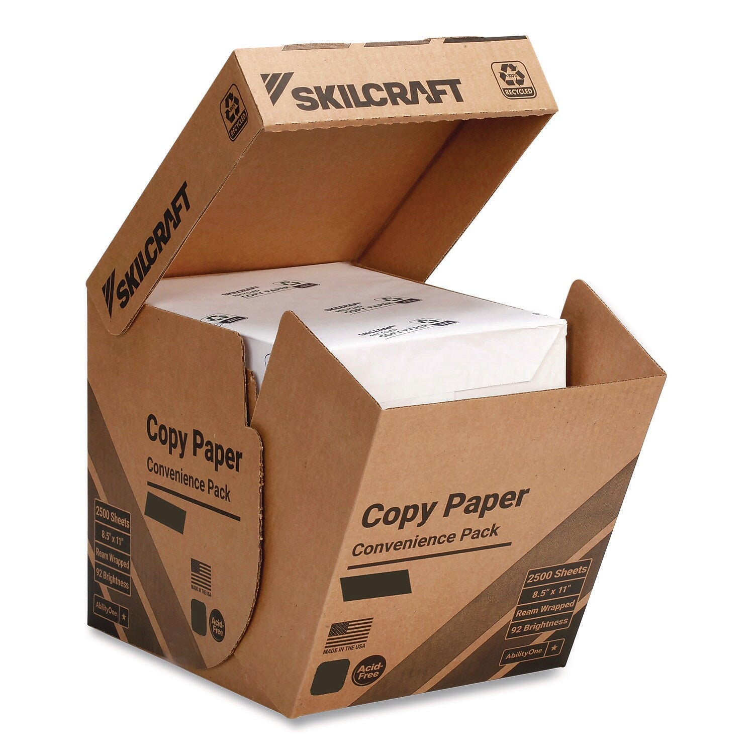 Skilcraft 8.5" x 11" Copy Paper, 20 lbs., 92 Brightness, White, 500 Sheets/Ream, 5/Reams (7530-01-725-3059)