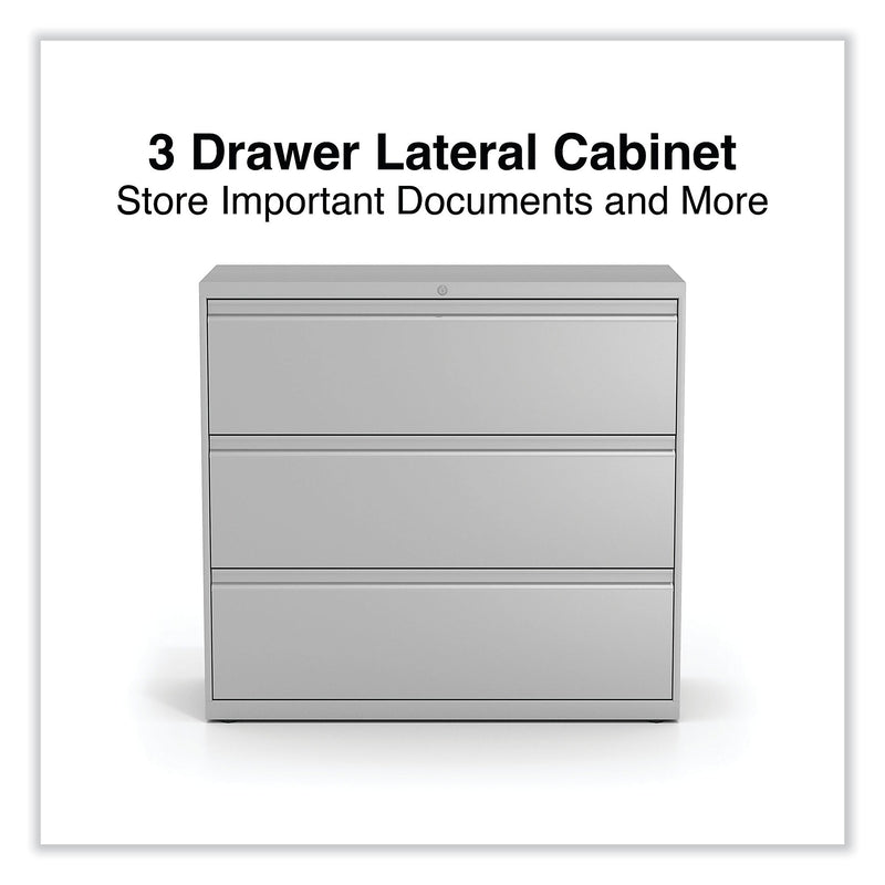 Alera 3-Drawer Lateral File Cabinet, Letter/Legal Size, Lockable, 40.25"H x 42"W x 18.63"D, Light Gray (ALEHLF4241LG)