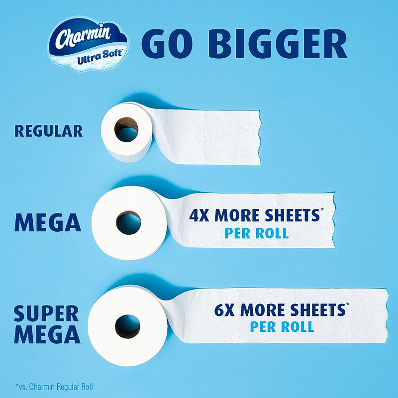 Charmin Ultra Soft Mega Toilet Paper, 2-ply, White, 224 Sheets/Roll, 12 Rolls/Case (88135)