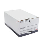 Staples Heavy Duty File Box, String and Button Lid, Legal, White/Gray, 4/Pack (TR59224)