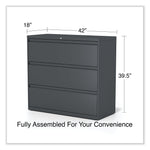 Alera 3-Drawer Lateral File Cabinet, Letter/Legal Size, Lockable, 40.25"H x 42"W x 18.63"D, Charcoal (ALEHLF4241CC)