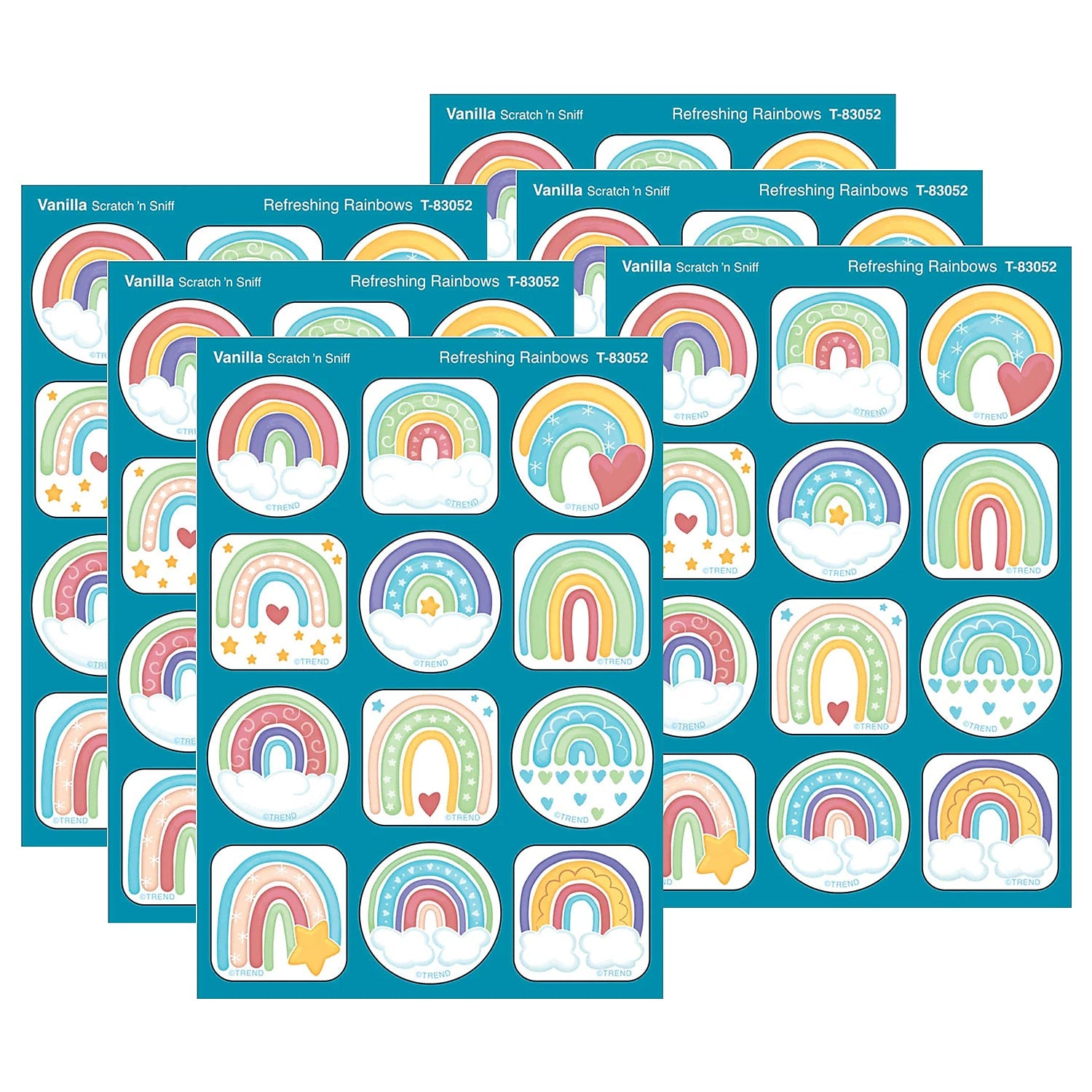 Trend Enterprises Refreshing Rainbows Vanilla Scent Scratch 'n Sniff Stinky Stickers, Multicolored, 48/Pack, 6/Packs/Bundle