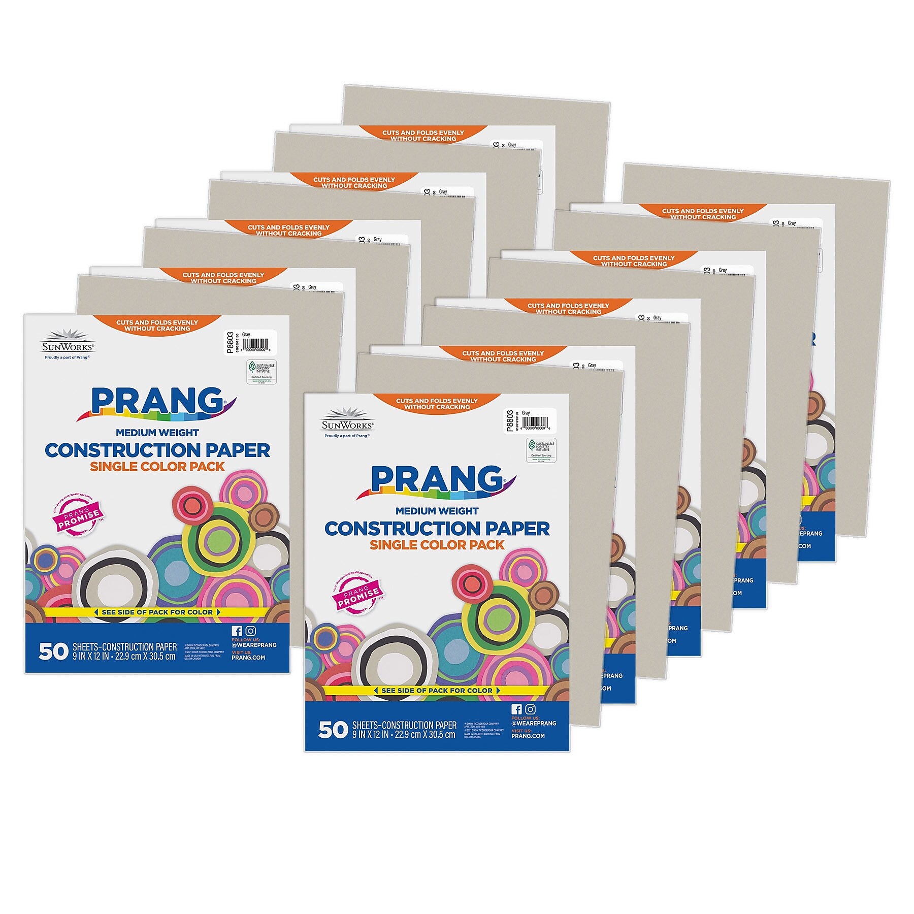 Prang 9" x 12" Construction Paper, Gray, 50 Sheets/Pack, 10 Packs/Bundle (PAC8803-10)