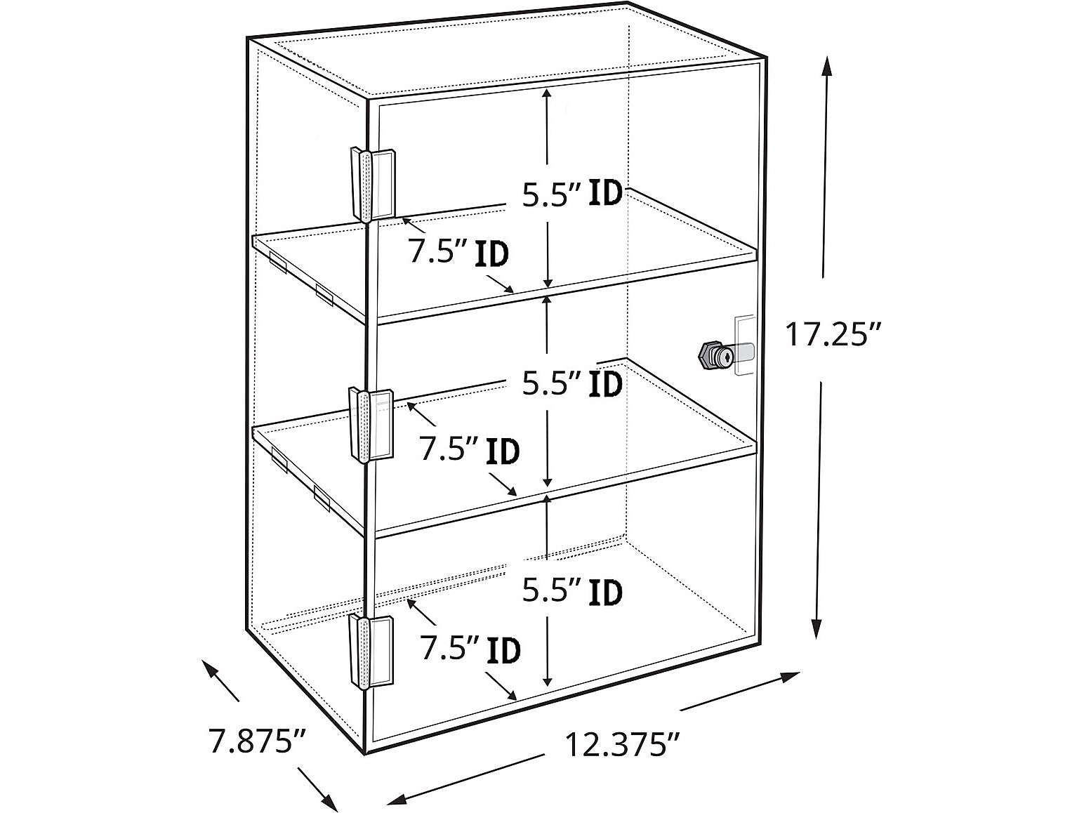 Azar 12.38"W Lockbox Countertop Display Case, Clear, Each (255412)