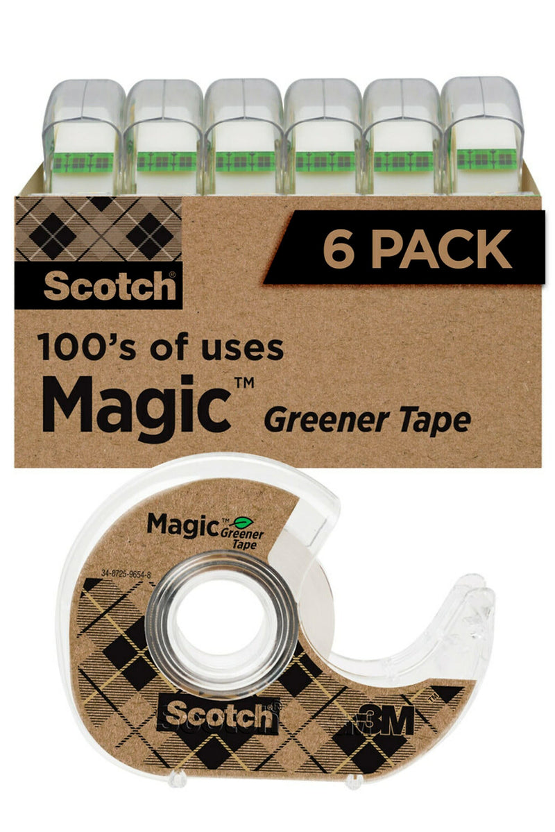 Scotch Magic Greener Invisible Clear Tape Refill, 0.75" x 16.67 yds., 1" Core, 6 Rolls/Pack (6123)