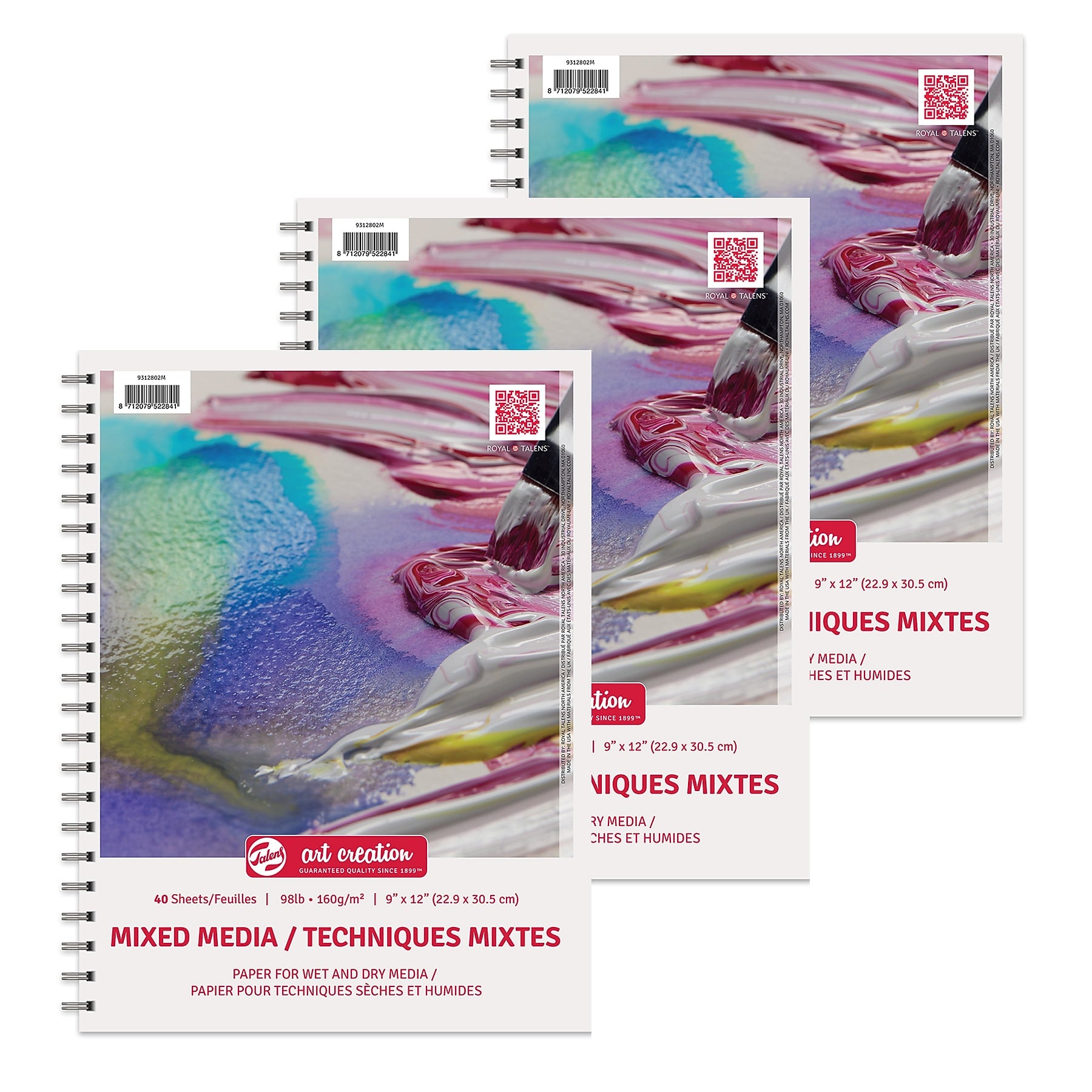 Talens Art Creation 9" x 12" Spiral Bound Mixed Media Sketch Pad, 40 Sheets/Pad, 3/Bundle (TLN9312802M-3)