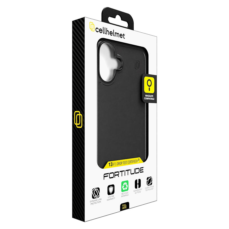 cellhelmet Fortitude Series MagSafe Phone Case for iPhone 16 Plus, Shock Absorbing, Onyx Black (CF-105-BLK)
