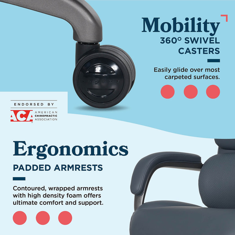 La-Z-Boy Aberdeen Ergonomic Bonded Leather Swivel Executive Chair, Dark Blue (51545-DBLU)